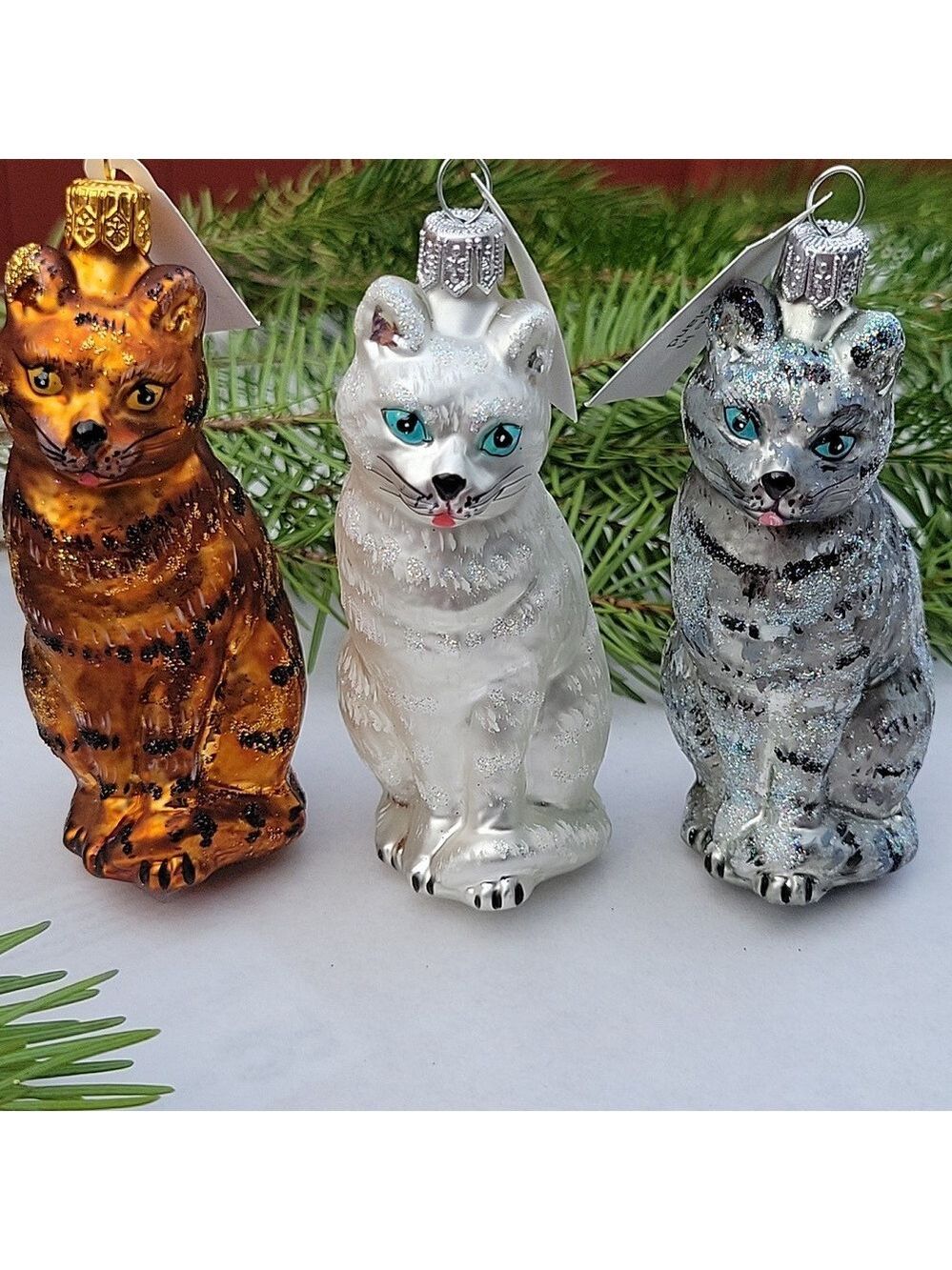 Hand Blown Glass Cat Ornaments (3) - Made In Poland